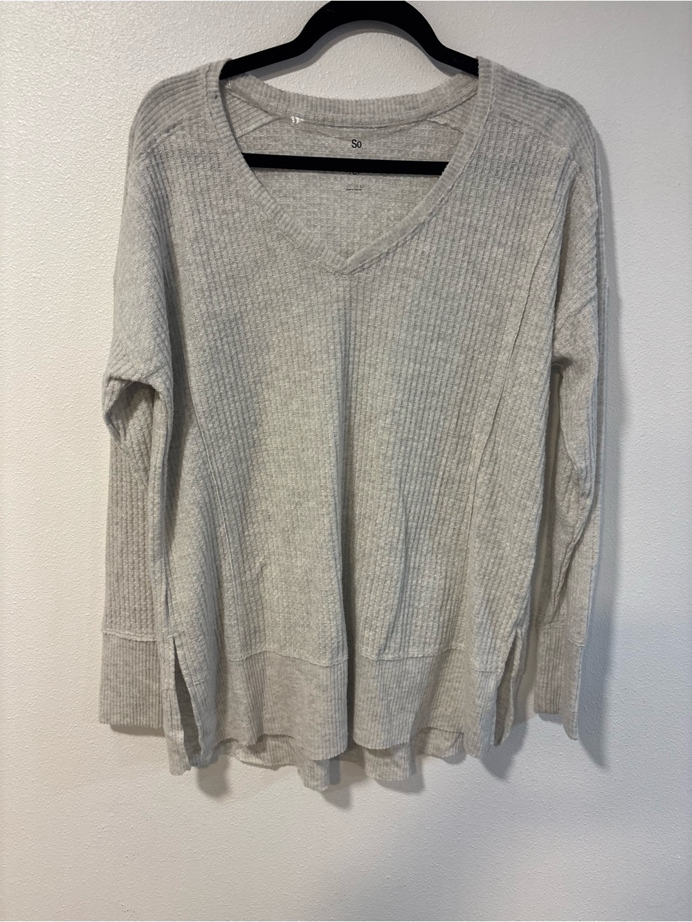 SO Light Gray Ribbed V-Neck Pullover